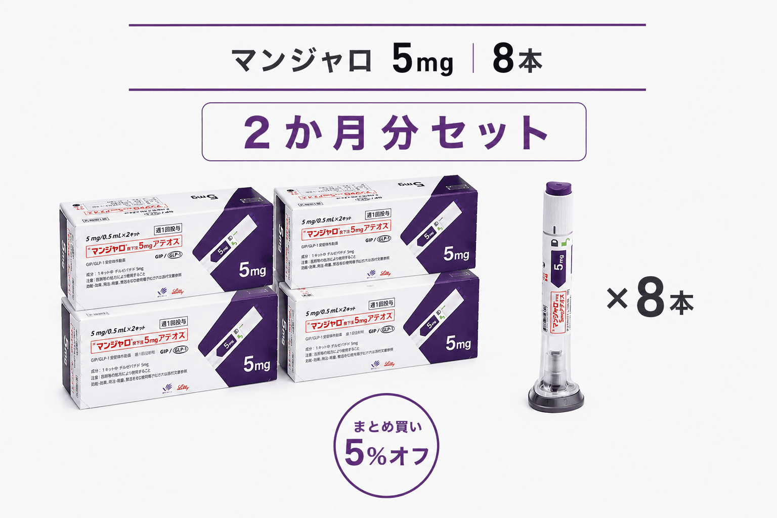 【処方薬チケット】マンジャロ 5.0mg 8本 (2ヶ月分)
